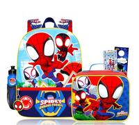 Spidey and His Amazing Friends Backpack and Lunchbox - Bundle with 16” Spiderman Backpack, Lunch Box, Water Bottle, Stickers, More | Spidey School Bag for Boys, Kids