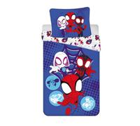 Spidey and His Amazing Friends Bed Linen Set - 140x200 cm Duvet Cover + 70x90 cm Pillowcase | Reversible Superhero Kids Bedding | 100% Cotton | Soft & Breathable | Spidey Bedroom Set for Boys & Girls