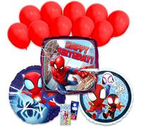 Spidey and His Amazing Friends Birthday Balloon Set - Bundle with 3 Spiderman Decorative Foil Balloons Plus Stickers, More | Spidey and Friends Balloon Decorations for Parties