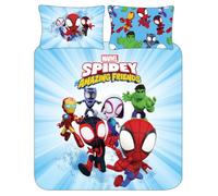 Spidey and His Amazing Friends Blue Duvet Cover Set - Double Bedding Polycotton Set - Reversible Superhero Design for Kids - Official Marvel Bedding (Double)