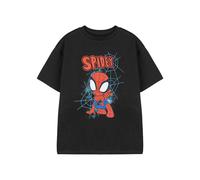 Marvel Spiderman Black Boys T-Shirt | Spidey Webs Graphic Short Sleeved Tee for Kids | Spider-Man Superhero Cartoon Apparel | Officially Licensed Merchandise