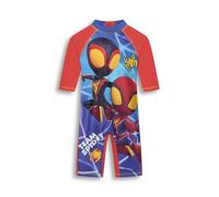 Spidey and His Amazing Friends Boys Swimsuit - One Piece Blue Red Spidey Character Swim Suit, Pull On Fit, Short Sleeve Short Leg Marvel Swimwear for Kids, Summer Ready