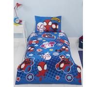 Spidey and His Amazing Friends Cot Bed Duvet Cover Set - Official Marvel Reversible Toddler Bedding with Pillowcase - 120 x 150cm - Soft 55% Cotton & 45% Polyester - Boys Cot Bed Bedding - Blue