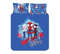 Spidey and His Amazing Friends Double Duvet Cover Set - Team Spiderman Bedding for Kids - Official Marvel - Polycotton - Spider-Man, Ghost-Spider & Miles Morales Boys Blue Reversible Set (Double)