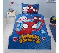 Spidey and His Amazing Friends Single Bedding Set - Reversible Spider-Man Kids Duvet Cover & Pillowcase - Blue Marvel Superhero Bedding for Boys - 55% Cotton / 45% Polyester - Spiderman Bed Set
