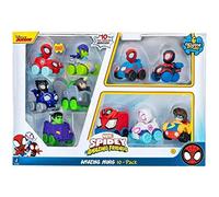 Spidey and his Amazing Friends SNF0046 10-Pack-2” Mini Vehicle Assortment Including, Ghost Spider, Miles, Hulk, and More-Toys Featuring Your Friendly Neighbourhood Spideys, Multi