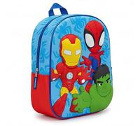 Spidey and His Surprising Friends 3D Children's Backpack - Blue and Red School Backpack with Embossing, Mesh Side Pocket, Adjustable Straps, Official License, One Size
