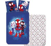 Spidey & Friends Bedlinen Set Single Size | Duvet Cover 140x200 cm & Pillowcase 60x65 cm | 100% Cotton | Soft & Breathable Bedding Set for Kids | Colourful Marvel Spidey & His Amazing Friends Design