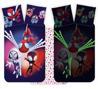 Spidey Glow in the Dark Bedlinen Set | Junior Size Duvet Cover 100x135 cm + Pillowcase 40x60 cm, 100% Cotton | Spiderman Soft Reversible Cot Bedding Set Perfect for Toddlers