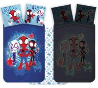 Spidey Glow in the Dark Bedlinen Set | Junior Size Duvet Cover 100x135 cm + Pillowcase 40x60 cm, 100% Cotton | Spiderman Soft Reversible Cot Bedding Set Perfect for Toddlers