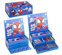 Spidey Kids 34pc Colouring Art Stationery Set with Watercolour Felt Tip Pens Crayons and Pencils Travel Set for Children