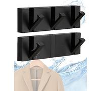 SPIEASSE Black Waterproof Wall Hooks - 2 Pack, Foldable Towel Hooks for Bathrooms, Coat Hooks Wall Mounted - Versatile Hooks for Bathroom, Kitchen, Balcony Décor
