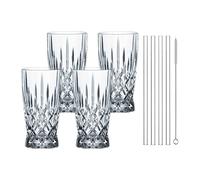 Spiegelau & Nachtmann Noblesse Latte Macchiato Set, Dishwasher Safe Hot Drink Glasses, Glass Straws 21 cm, 8-Piece Value Set, Crystal Glass