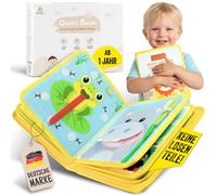 SpielLieb Montessori Quiet Book from 1 Year - Interactive Busy Board from 1 Year with Animals - Quiet Book & Motor Skills Toy, Ideal Activity for Car Trips - Gift Boy & Girl (Yellow)