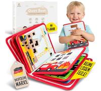 SpielLieb Montessori Quiet Book from 1 Year - Interactive Busy Board from 1 Year with Vehicles - Quiet Book & Motor Skills Toy, Ideal Activity for Car Trips - Gift Boy & Girl (Red)