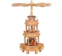 SPIELWERK® 3-Tier Wooden Christmas Pyramid Carousel, Advent Candle Holder | 35cm Hand-Painted Wooden Christmas Decorations, Windmill & 6 Candle Holders, Table Centrepiece, Traditional Christmas Decor