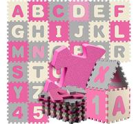 Spielwerk 36pc A-Z Foam Play Mat Tiles, 3.3m² Puzzle Play Mat, Pink & Grey | Interlocking Soft Floor Mat for for Baby, Toddlers & Kids, Tummy Time Soft Play Flooring, Waterproof Indoor Outdoor Rug