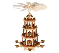 Spielwerk® 4-Tier Wooden Christmas Pyramid Carousel, Advent Candle Holder | Hand-Painted Rotating Windmill Candle Holder, Winter Village Christmas Decorations for Xmas Table Centrepieces, Brown