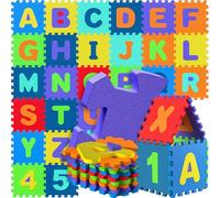 Spielwerk® 86pc Childrens Jigsaw Puzzle Play Mat | 3.3m² Baby Floor Protection | Non-Slip Crawling Mat | Letters A-Z | Numbers 0-9 | Colourful EVA Foam Learning Mat
