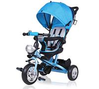 Spielwerk® Children's Blue Tricycle With Safety Belt | Push Rod | Detachable Adjustable Footrest | Roof | Removable Basket | Bicycle Trike Bike Stroller Childs Kids Toddlers Baby