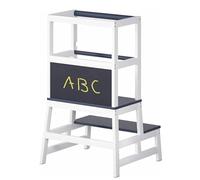 SPIELWERK® Learning Tower for Toddlers, 100kg Capacity Step Stool, Wooden Montessori Kitchen Helper, Safety Rail & Anti-Slip Feet, 93cm High Kids Step Ladder, Toddler Toys Age 1 2 3, Grey