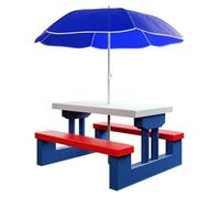 Spielwerk® Picnic Table and Bench with Parasol, UV40+, Blue Red & White