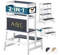 Spielwerk® Step Stool with Chalkboard & Eraser | 100 KG Weight Capacity | Safety Rail | Kitchen Foot Stool | Toddler Toys | Learning Tower for Home and Kitchen | 93 x 51 x 50cm | Grey