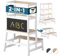 Spielwerk® Step Stool with Chalkboard & Eraser | 100 KG Weight Capacity | Safety Rail | Kitchen Foot Stool | Toddler Toys | Learning Tower for Home and Kitchen | 93 x 51 x 50cm | White