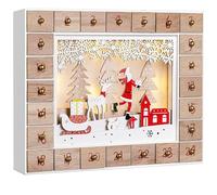 Spielwerk® Traditional Wooden Christmas Advent Calendar | Light-Up Reusable Sustainable Countdown Decoration | 24 Refillable Drawers | Warm White LEDs | DIY Gift Ornament | Sleigh