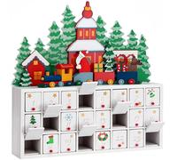 Spielwerk® Traditional Wooden Christmas Advent Calendar | 24 Days Of Gifts Behind Wood Doors | Reusable Christmas Countdown | For Kids and Adults | Christmas Landscape Advent Calendar