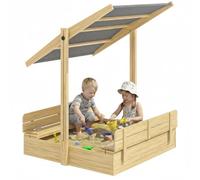 SPIELWERK® Wooden Sandpit with Folding Benches, 120x120cm, UV50+ Protection