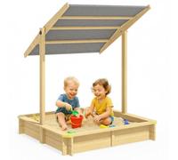 SPIELWERK® Wooden Sandpit with Lid and Canopy, 120x120cm, UV50+ Protection
