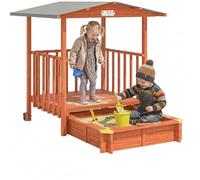 SPIELWERK® Wooden Sandpit with Lid and Canopy, 133x127x137cm, UV50+