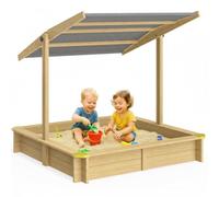SPIELWERK® Wooden Sandpit with Lid and Canopy, 140x140cm, UV50+ Protection