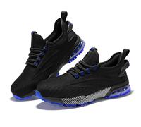 SPIEZ Safety Trainers for Men Women, Air Cushion Composite Toe Work Trainers, Lightweight Breathable Non Steel Toe Shoes Black Blue/Black Yellow UK3-11.5