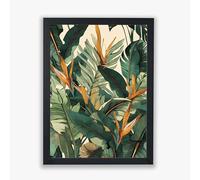 Spiffing Prints Jungle Bloom II - Tropical Wall Art with Bird of Paradise and Jungle Leaves - 12 by 16 Inch Framed Canvas