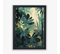 Spiffing Prints Jungle Forms IV - Abstract Tropical Wall Art in Emerald and Gold - 8 by 12 Inch Framed Canvas