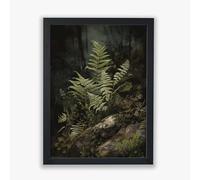 Spiffing Prints Shadow Ferns II - Woodland Fern Print with Mossy Greens and Earthy Texture - 12 by 16 Inch Framed Canvas