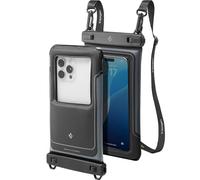 Spigen [2 PACK Floating Waterproof Phone Pouch, IPX8 Certified Dry Bag with Clear Camera Window & Air Cushion Sponge, Shockproof Underwater Case for iPhone, Galaxy, Pixel Up to 7" - Black