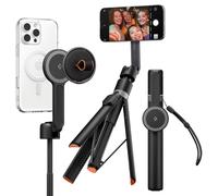 Spigen 66" MagSafe Auto-Opening Selfie Stick Tripod Dual Magnetic Mount, Bluetooth Remote, Extendable & Foldable Included Metal Ring & Wrist Strap for iPhone, Galaxy, Pixel, Xiaomi etc - Black