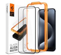 Spigen AlignMaster Full Coverage Tempered Glass Screen Protector for iPhone 15 Pro (2 Pack)