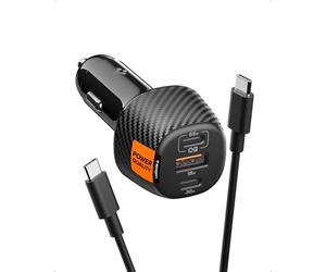 Spigen ArcStation Essential 113W 3 Ports Fast Car Charger Adapter 12-24V USB C A [100W E-Marker Cable] Cigarette Lighter Socket for iPhone 17 17e 16 15 14 13 Pro Max Air Samsung S26 S25 Pixel 10a 10