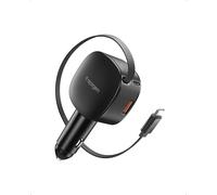 Spigen Essential 60W 3-IN-1 Retractable Car Charger Fast Charge Adapter | USB C & A 2-Ports Car Cigarette Lighter Socket for iPhone 17 17e 16 15 14 13 12 Samsung Galaxy S26 S25 Google Pixel 11 10 10a