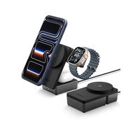 Spigen Essential Qi2.2 25W 3-in-1 MagSafe Wireless Charging Station Charger Stand [Incl. 2m USB-C Cable] for iPhone 17/16/15 Pro Max 17e, Galaxy S26 Ultra Plus, Pixel 10, AirPods 4/3/2, Apple Watch SE