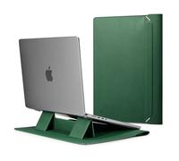 Spigen Laptop Sleeve Valentinus S 15 15.6 16 Inch, Built in Magnetic Flap With Foldable Stand, Leather Laptop Case Pouch Bag Compatible with MacBook Pro - Green