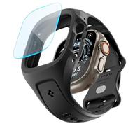 Spigen Liquid Air Pro Case with Strap and Protector for Apple Watch Ultra | Unibody sport band, 360° protection with 9H tempered glass screen protection for 2026 ~2023 models - Black