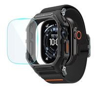 Spigen Lite Fit Pro Case with Strap and Protector for Apple Watch Ultra | Unibody case with lightweight fabric strap, 360° protection with 9H tempered glass for 2026 ~2023 models - Black