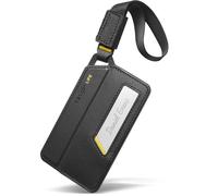 Spigen Luggage Tags LF510 Premium Velo Vegan Leather ID Label for Suitecase Travel Bag Accessories with Magnetic Closure Privacy Protection Design Durable Strap - Black (1 Pack)