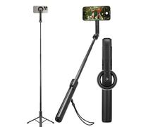 Spigen MagSafe Selfie Stick Tripod Stand (MagFit) with Bluetooth Remote Control Shutter 47" Extendable [MagSafe Metal Ring & Strap included] for iPhone 17 16 15 14 13 12 Pro Max & Android - Black