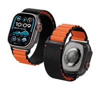 Spigen Nylon Fabric Band with Hook Apple Watch Strap Compatible with Apple Watch Ultra 3/2/1 (49mm), Series 11/10 (46mm), 9/8/7 (45mm), SE/6/5/4 (44mm), 3/2/1 (42mm) - Black Orange